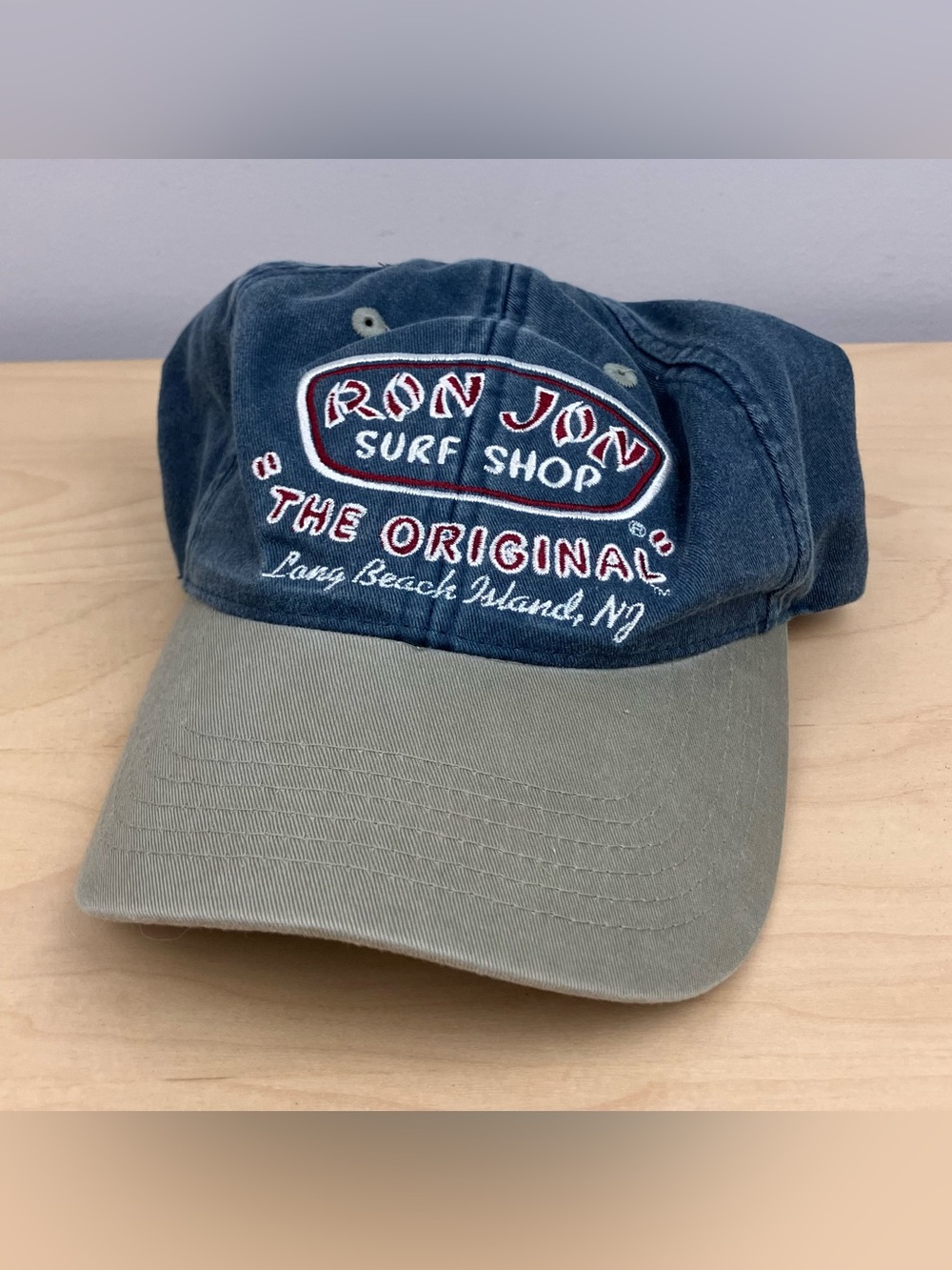 VTG Ron Jon Surf Shop Strapback Hat Long Beach Island NJ Blue Embroidered Logo